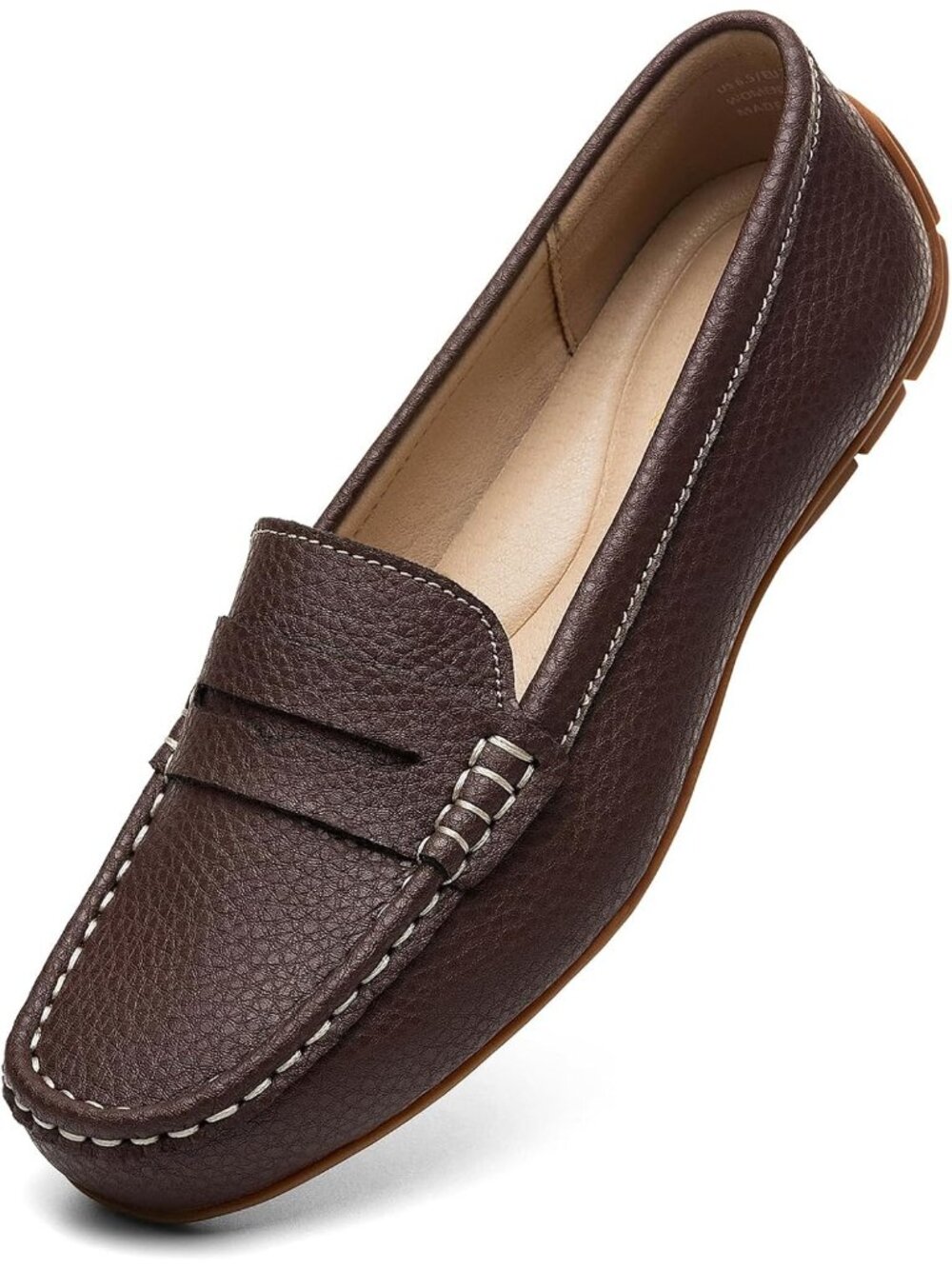 Women's Coffee Comfortable Leather Casual Lightweight Loafers & Slip-Ons Shoes